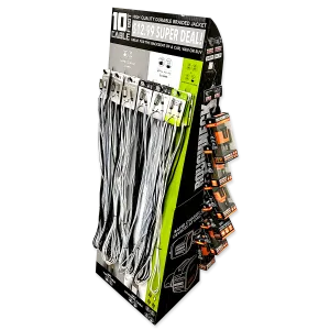 10FT Braided Sync and Charge Cable Assortment Floor Display - 36 Pieces Per Retail Ready Display 88479