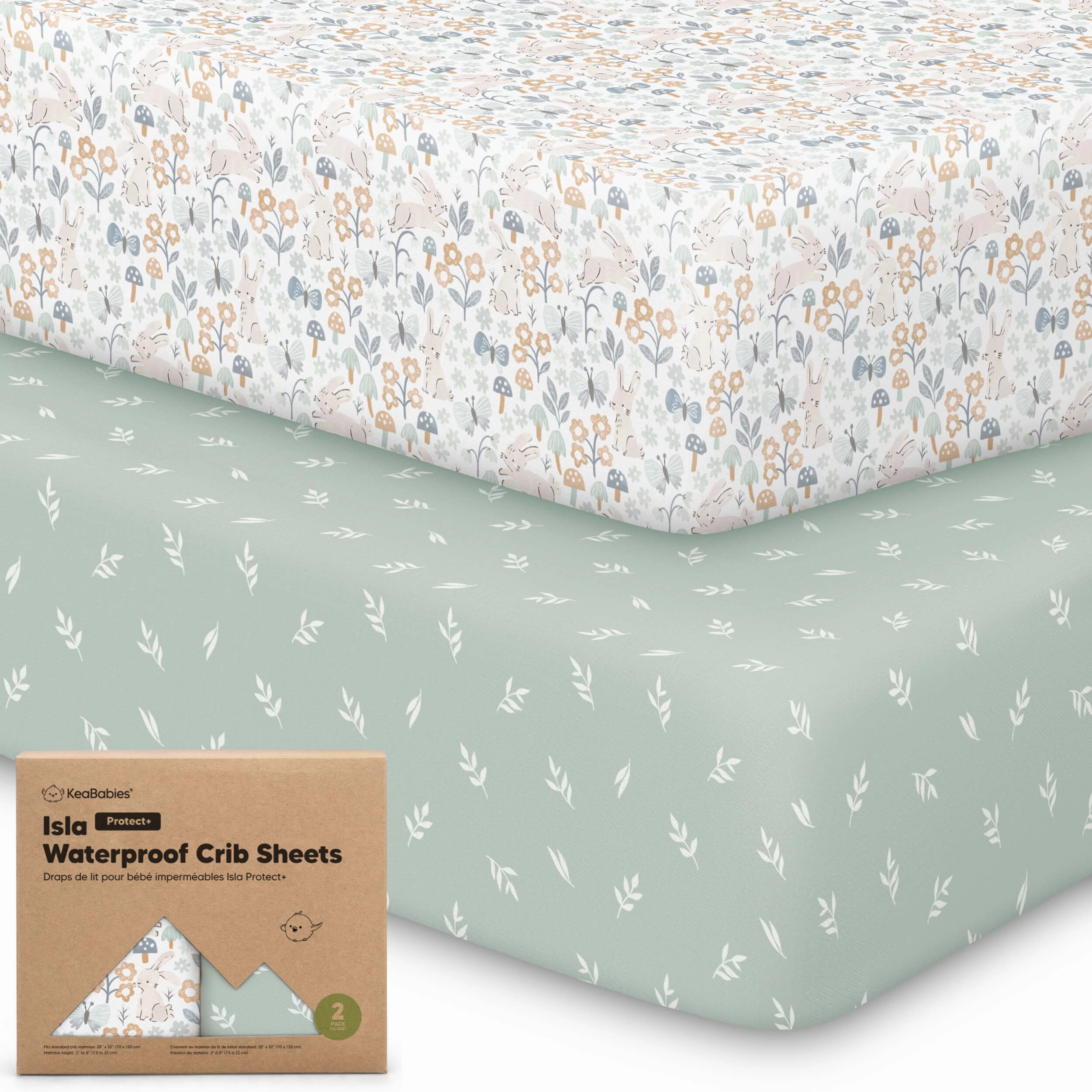 2-Pack Isla [Protect ] Waterproof Crib Sheets (Prairie)