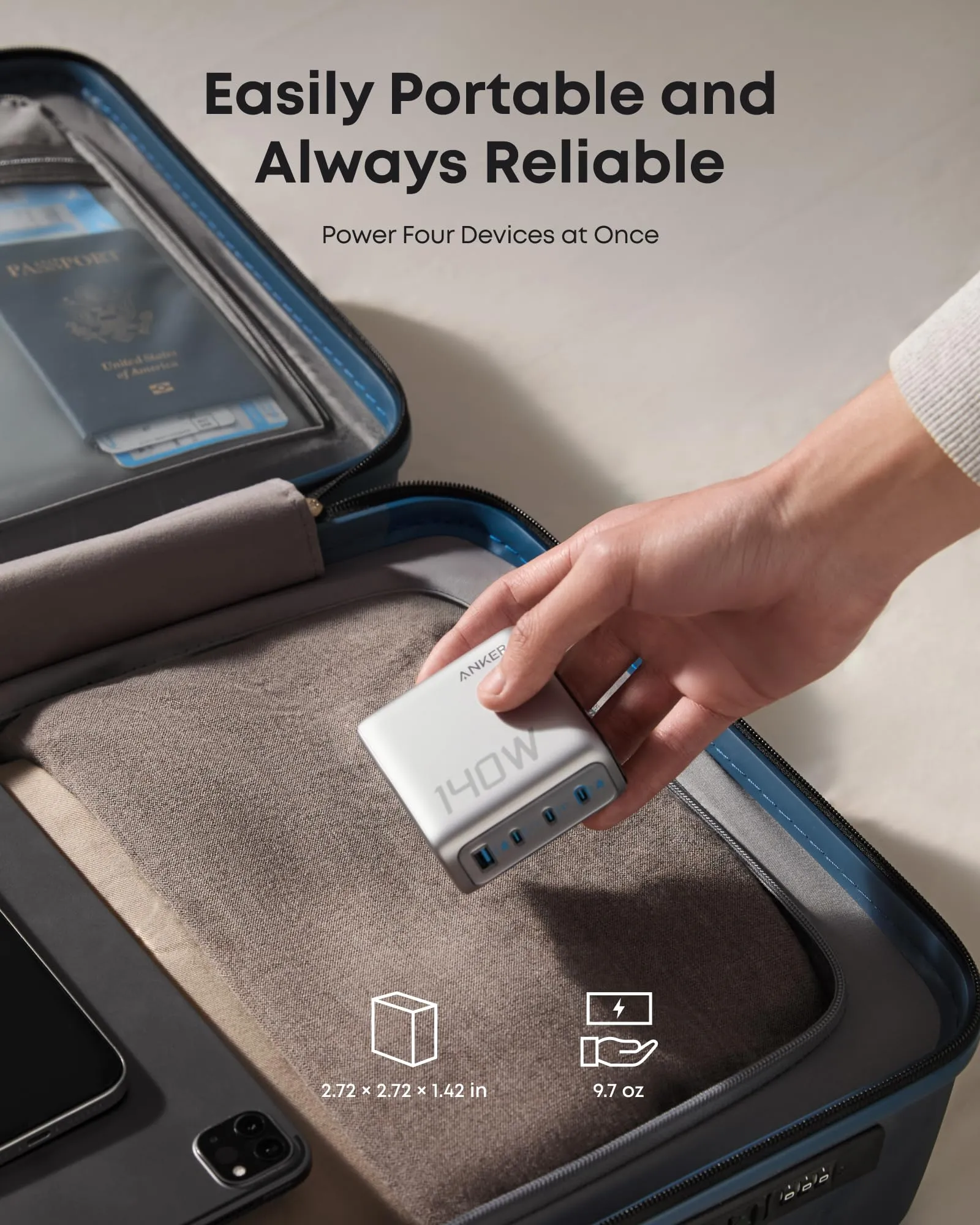 Anker Laptop Charger (140W, 4-Port, PD 3.1) with USB-C Cable