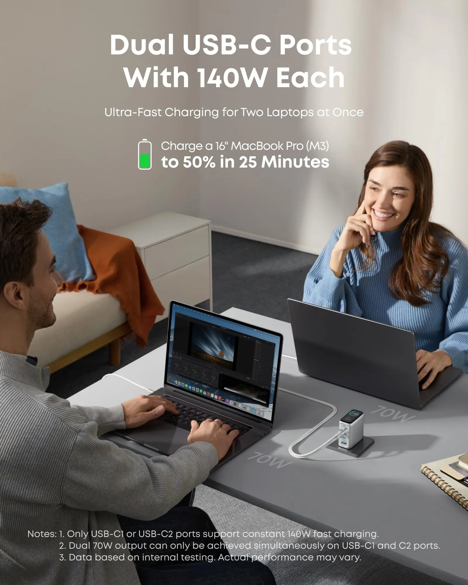 Anker Laptop Charger (140W, 4-Port, PD 3.1) with USB-C Cable