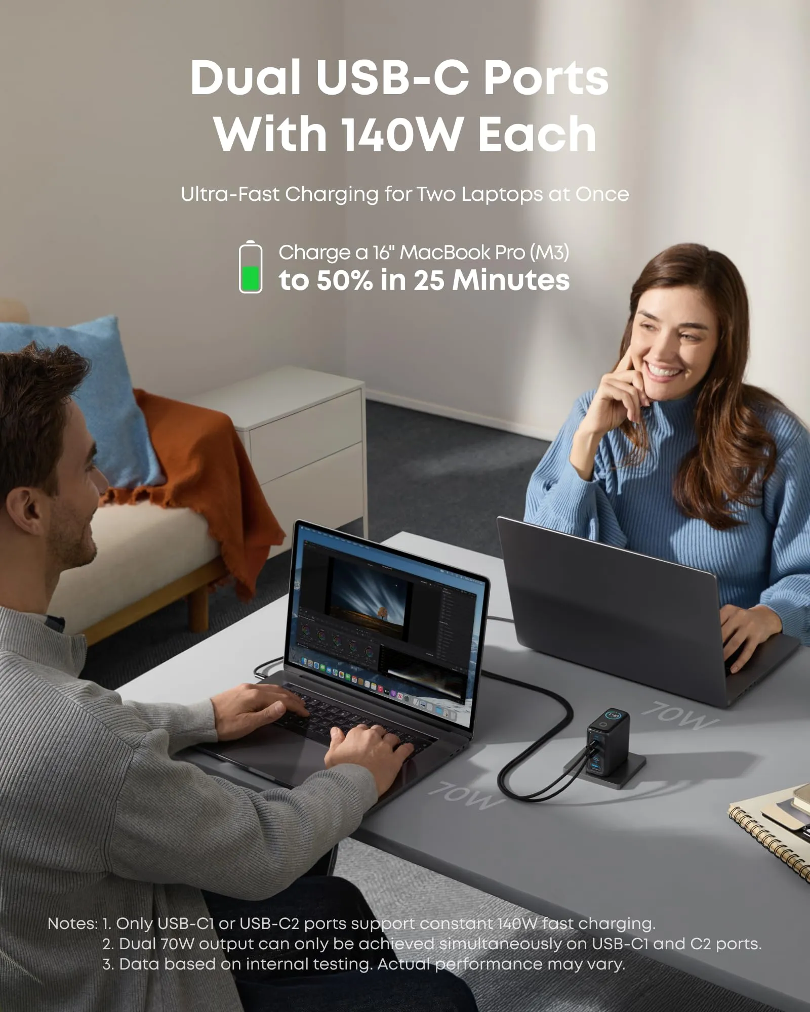 Anker Laptop Charger (140W, 4-Port, PD 3.1) with USB-C Cable