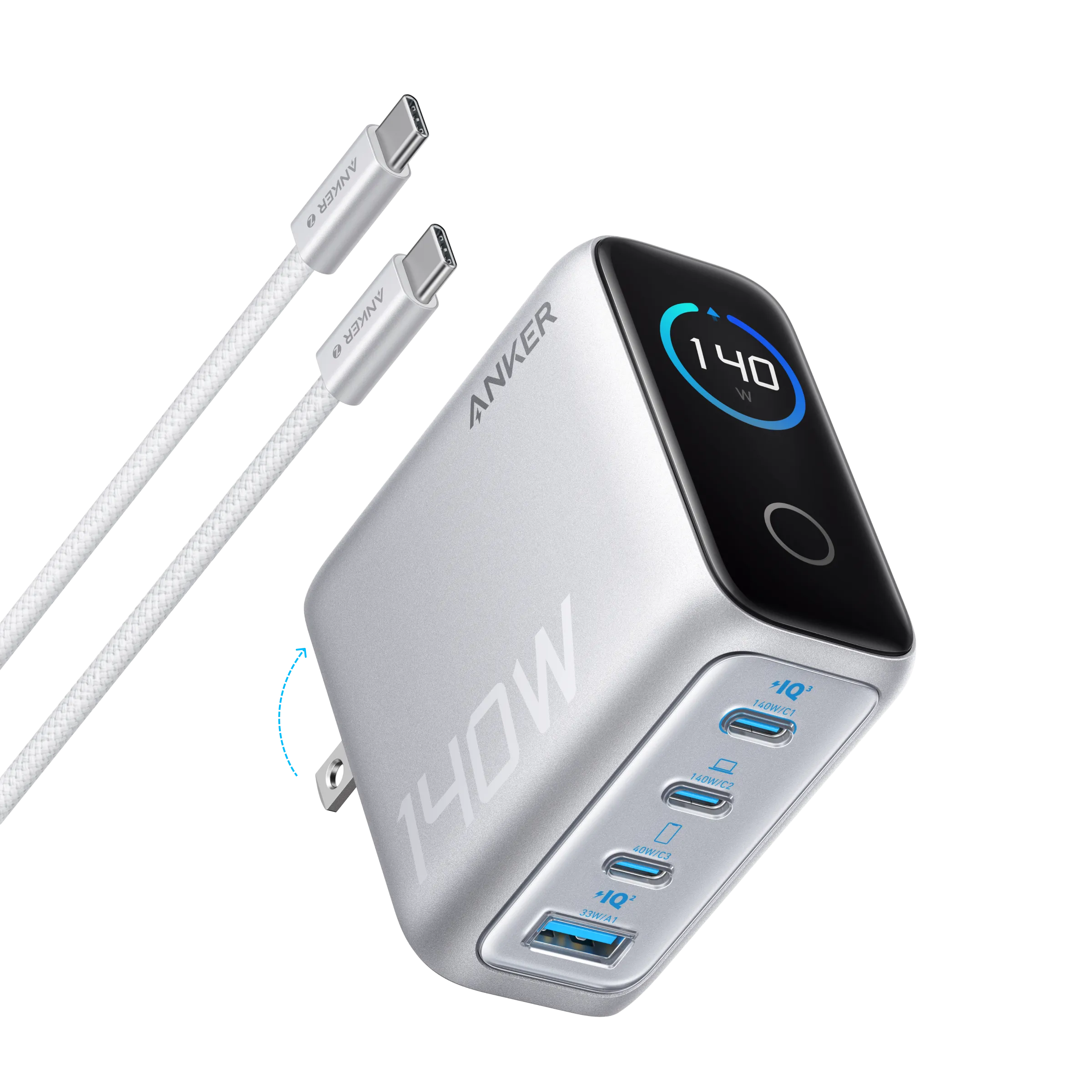 Anker Laptop Charger (140W, 4-Port, PD 3.1) with USB-C Cable