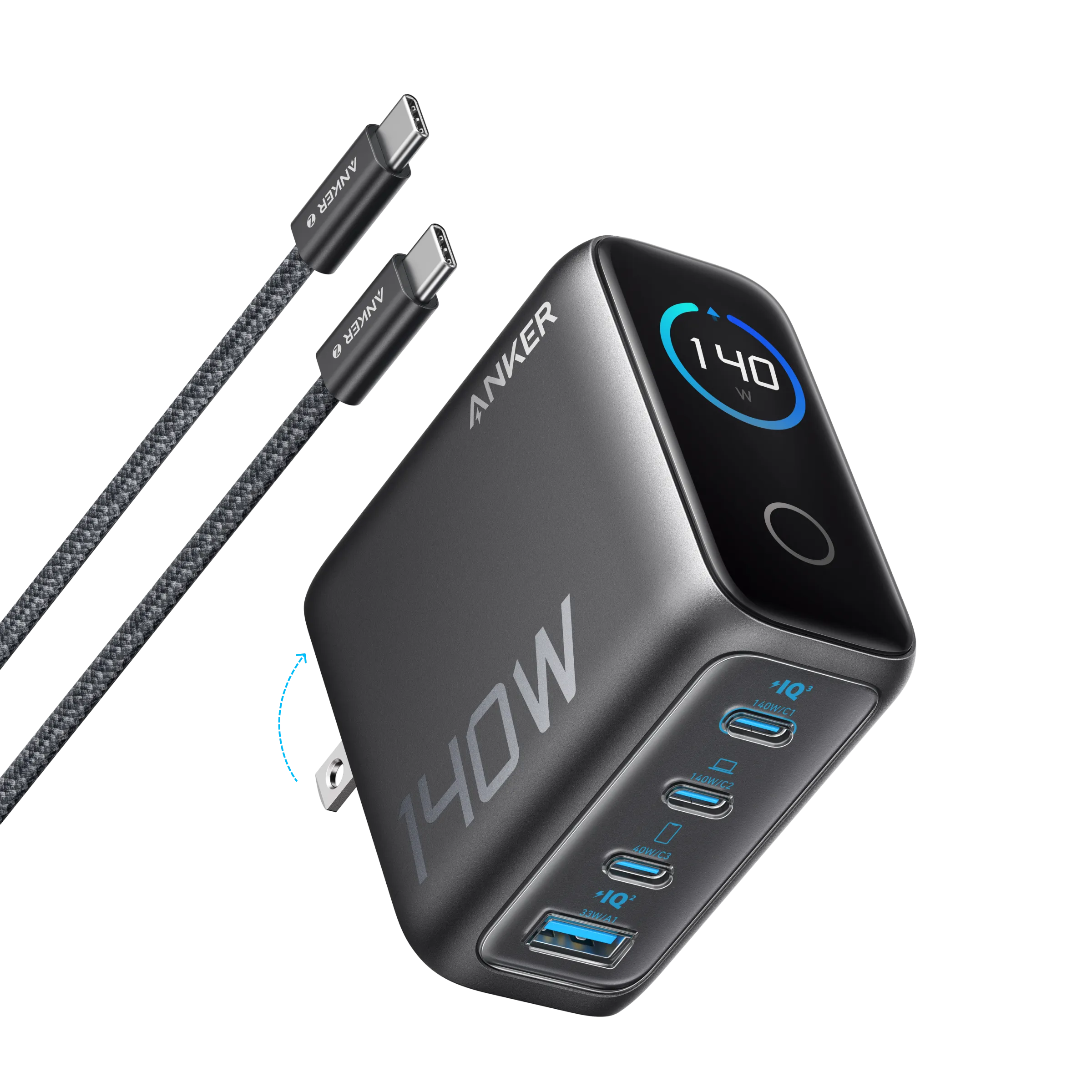 Anker Laptop Charger (140W, 4-Port, PD 3.1) with USB-C Cable