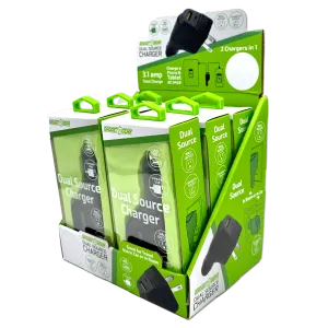 Car Charger and Wall Charger Combo Dual Port USB / USB-C 3.1 Amp - 6 Pieces Per Retail Ready Display 23708