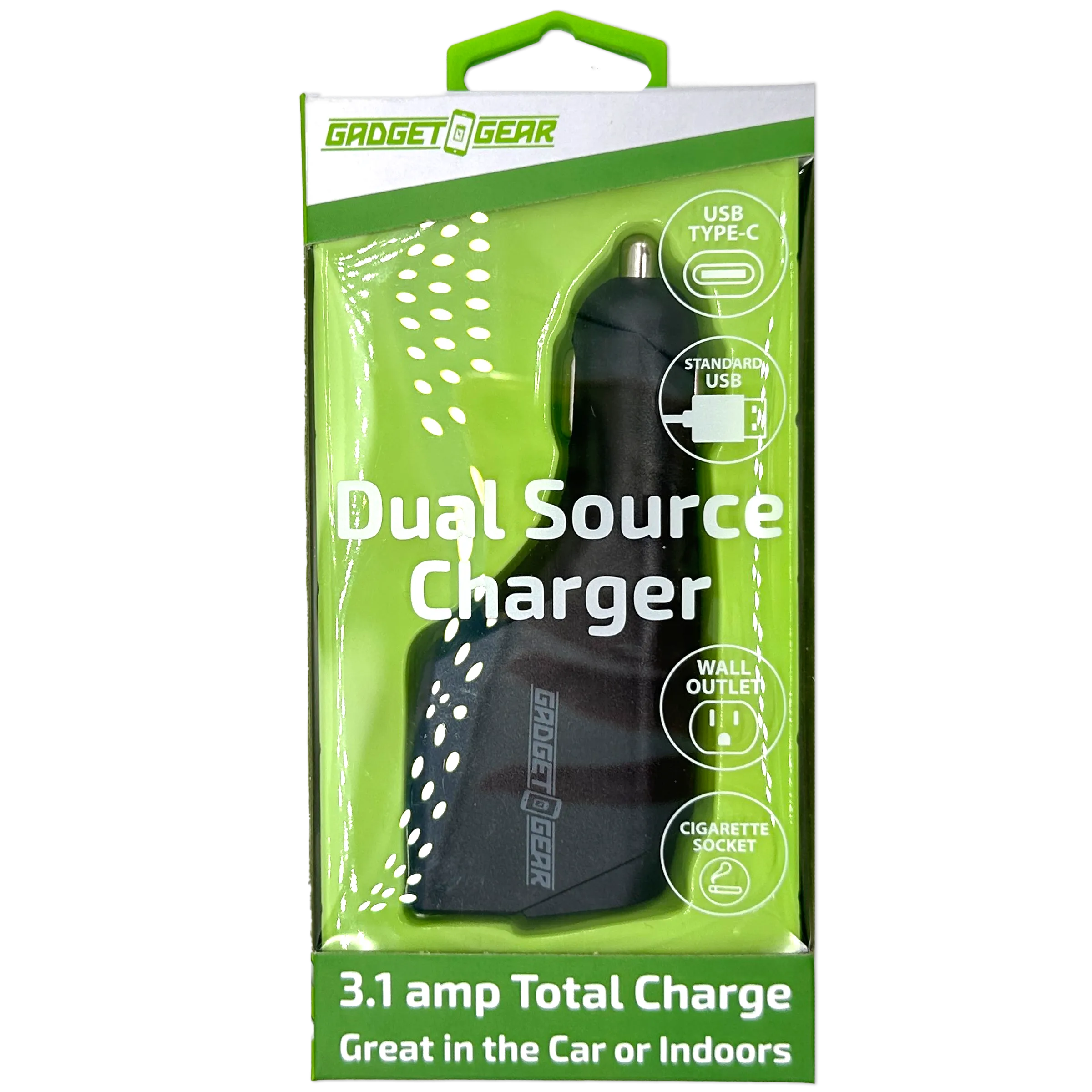 Car Charger and Wall Charger Combo Dual Port USB / USB-C 3.1 Amp - 6 Pieces Per Retail Ready Display 23708