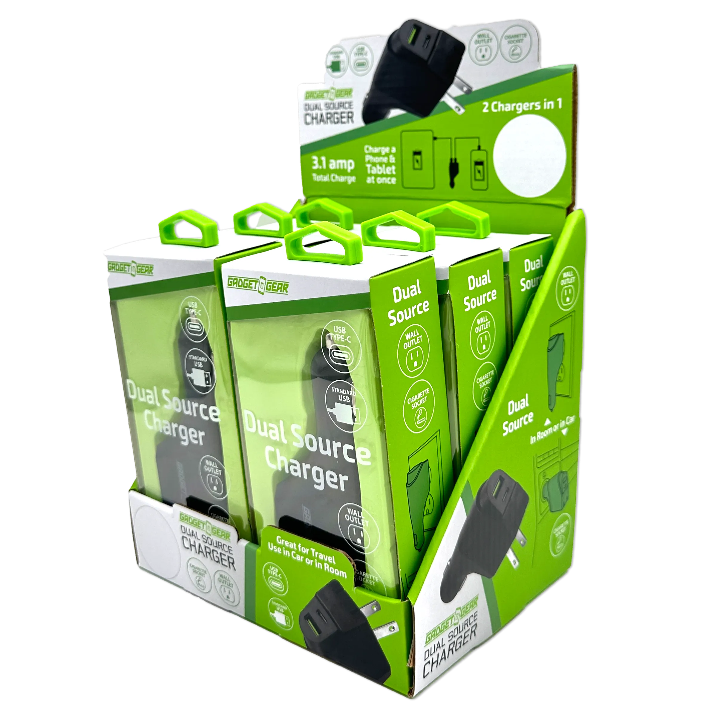 Car Charger and Wall Charger Combo Dual Port USB / USB-C 3.1 Amp - 6 Pieces Per Retail Ready Display 23708
