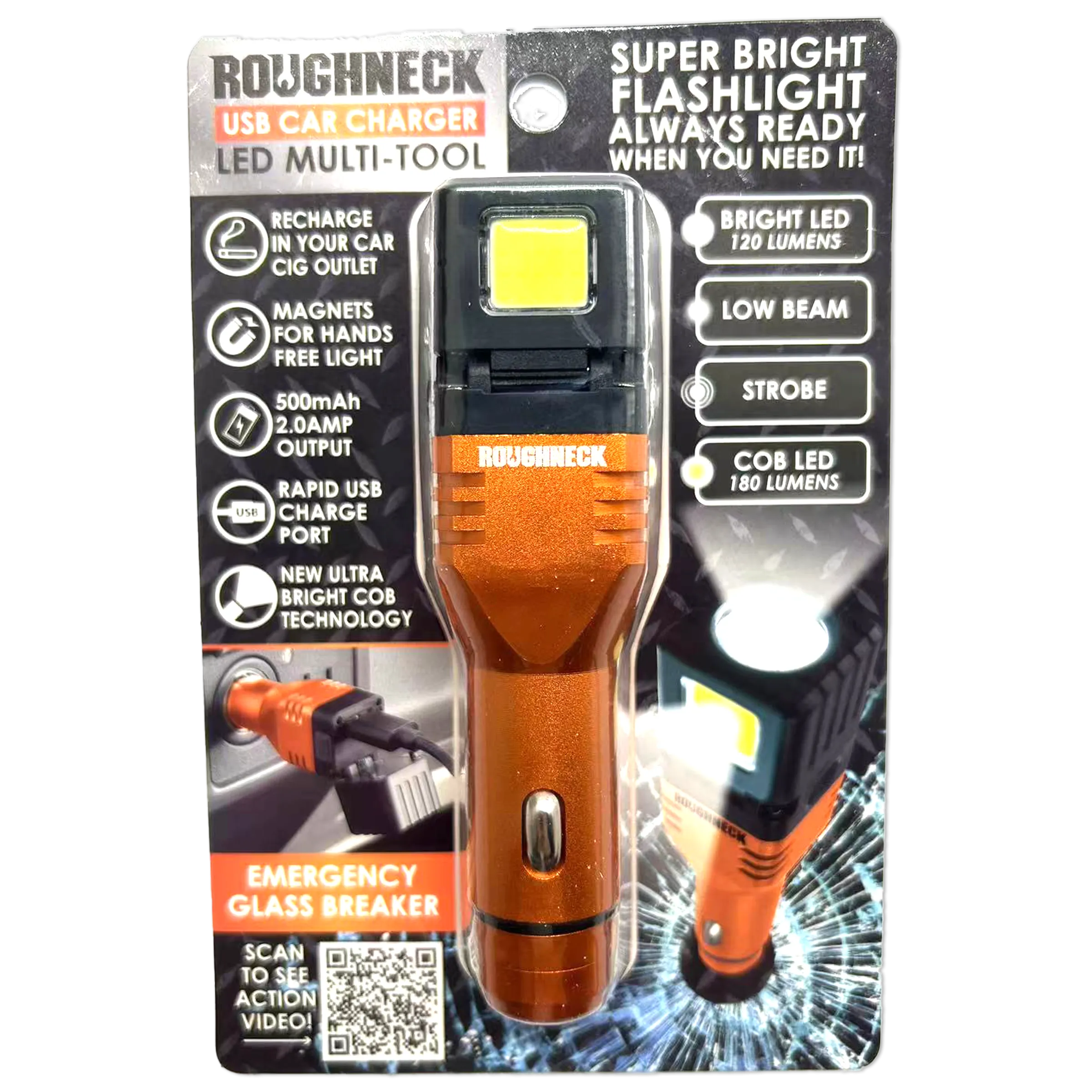 Car Charger  DC Dual Port USB / USB-C with Flashlight - 6 Pieces Per Retail Ready Display 23693
