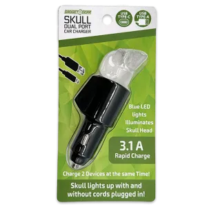 Car Charger Dual Port USB / USB-C LED Skull 3.1 Amp - 6 Pieces Per Pack 24001AZ