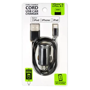 Car Charger USB Port with USB to Lightning Charging Cable Set - 2 Pieces Per Pack 20685