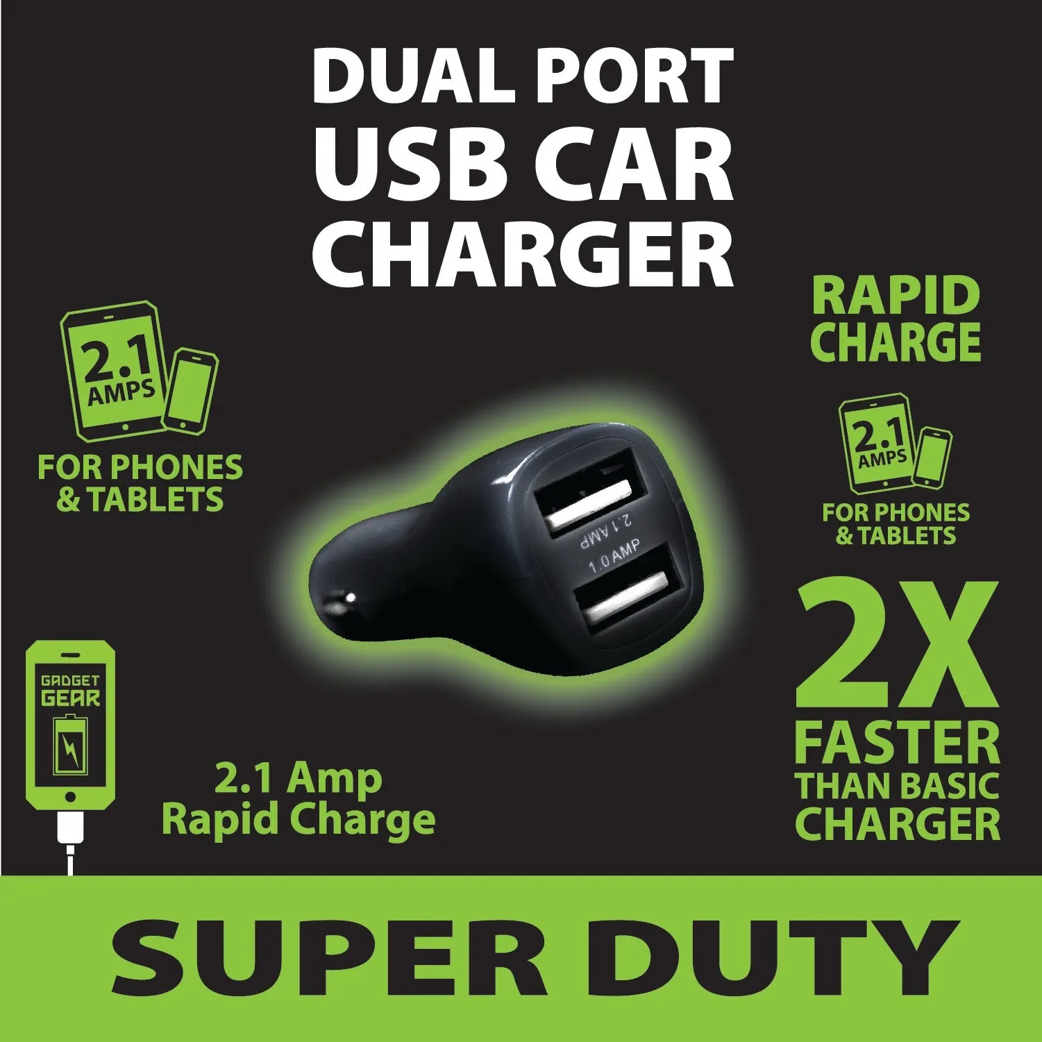 Car Charger with Dual USB Ports 2.1 Amp - 3 Pieces Per Pack 22459
