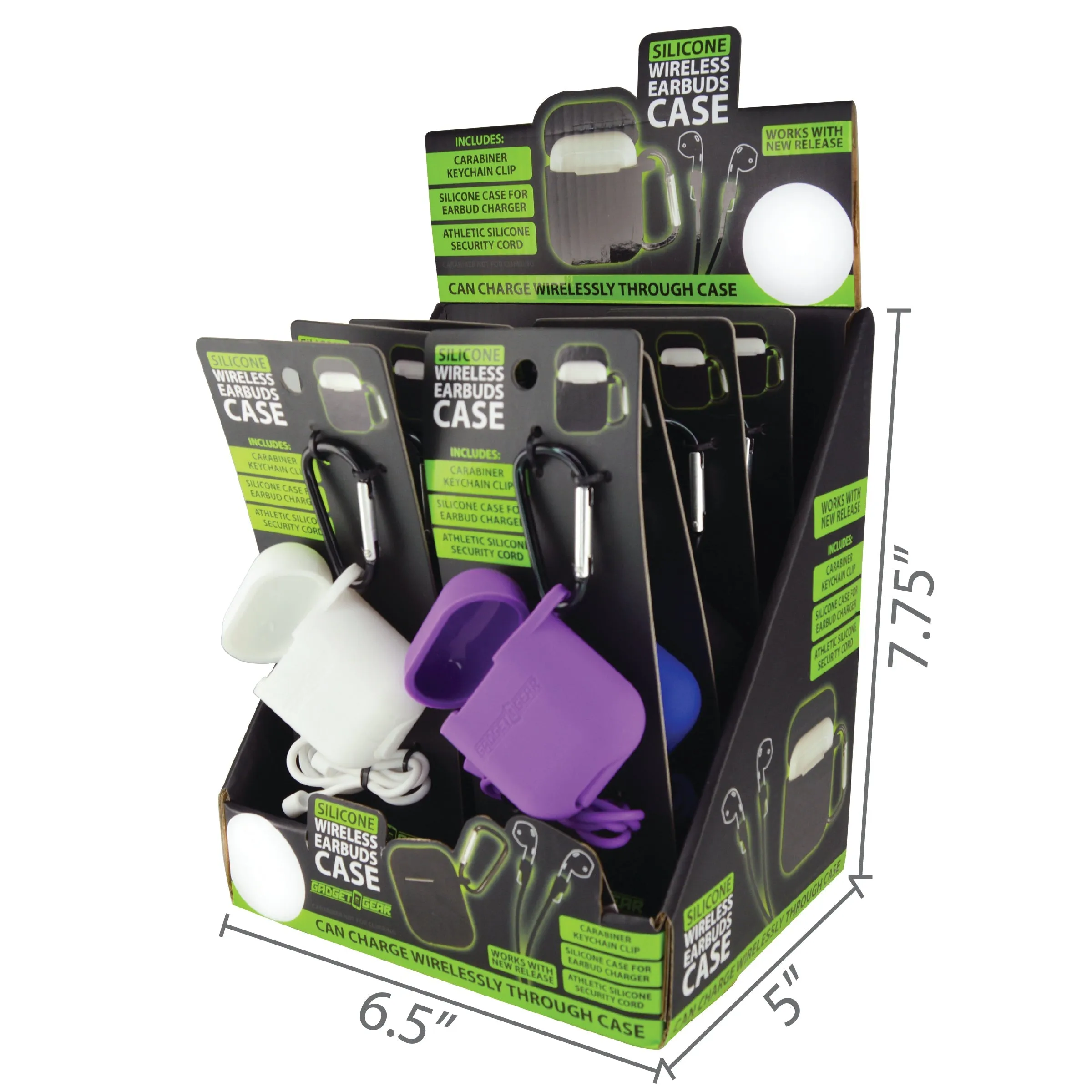Earbud Case Silicone with Carabiner Clip - 8 Pieces Per Retail Ready Display 25032