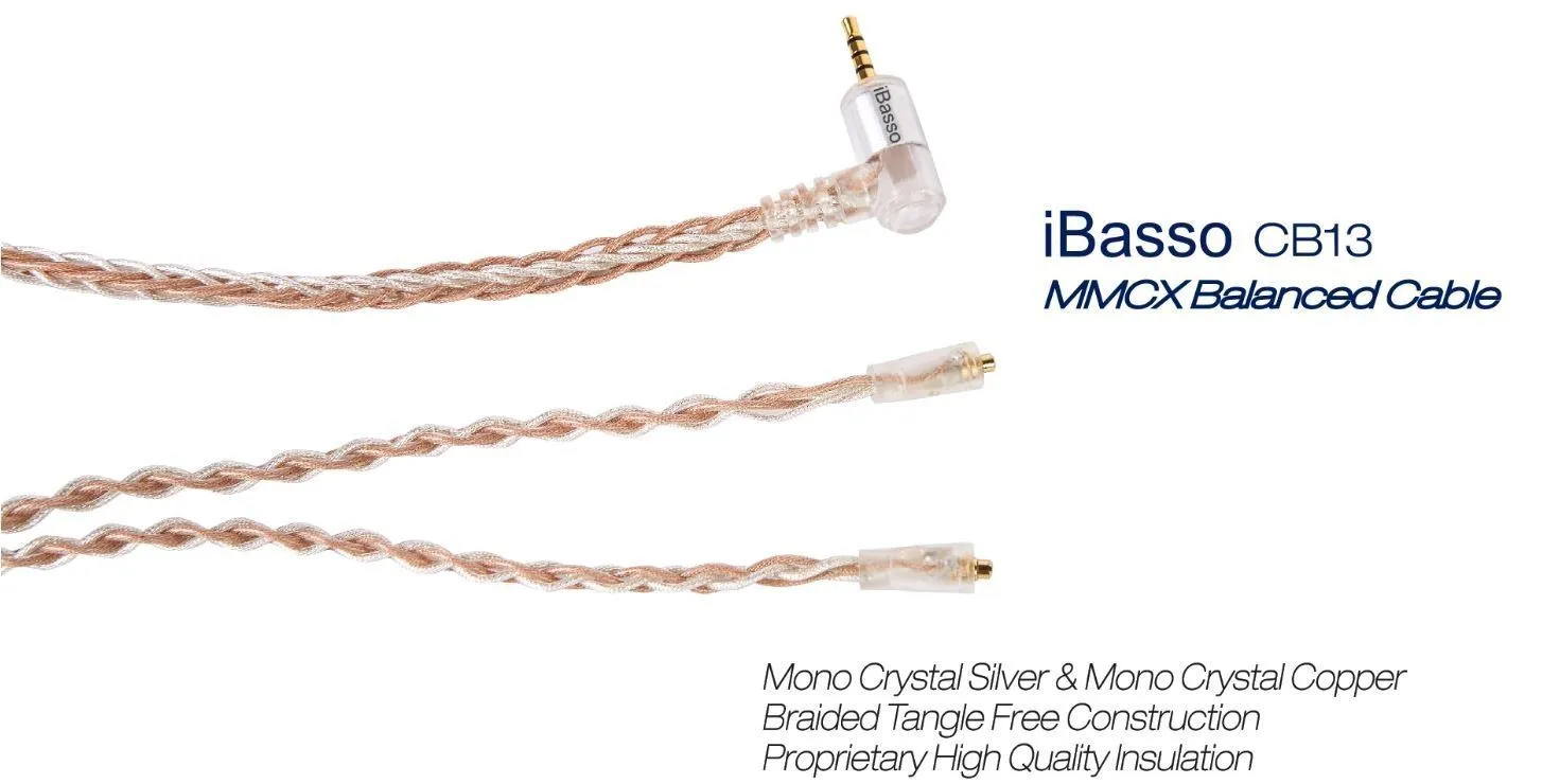 iBasso CB13 MMCX Monocrystal Silver & Copper Braided Balanced Cable for IT03 in Ear Monitor (IEM) Headphones