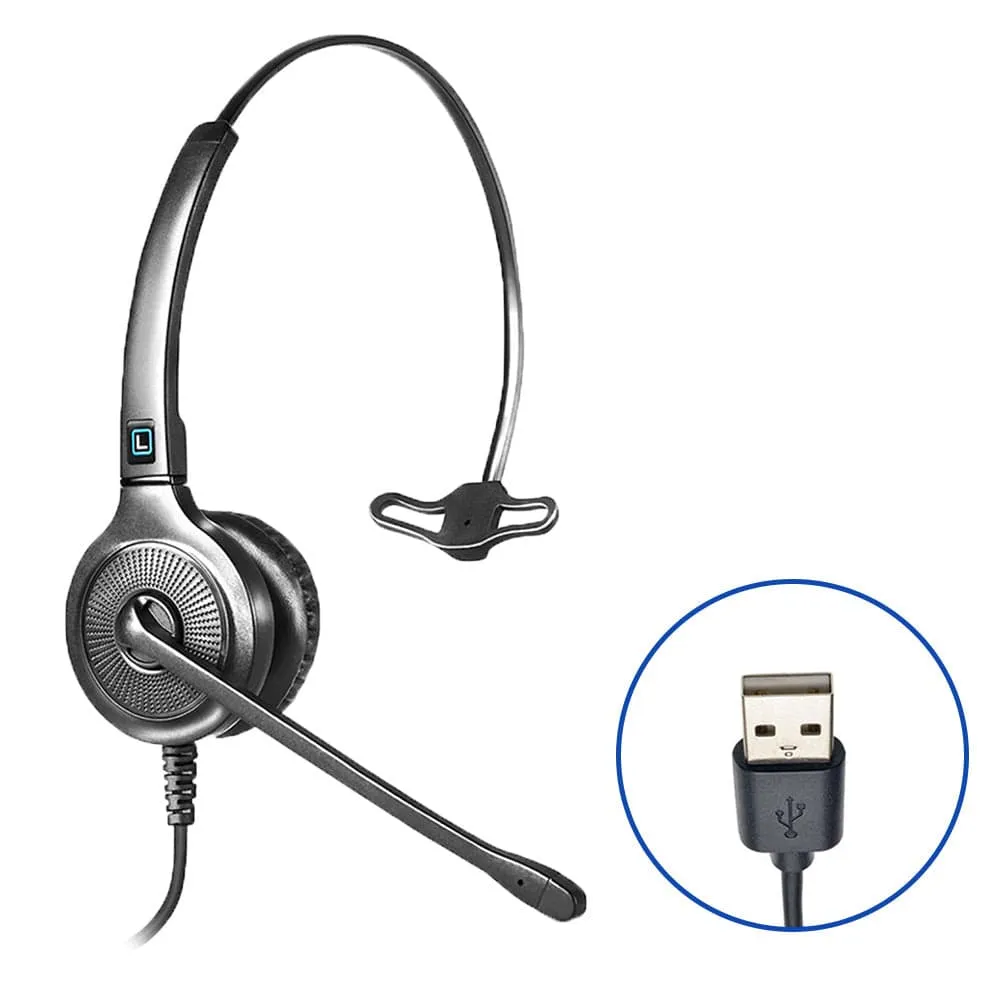 Leitner LH250 Single-Ear USB Headset with Ultra Noise-Canceling Microphone