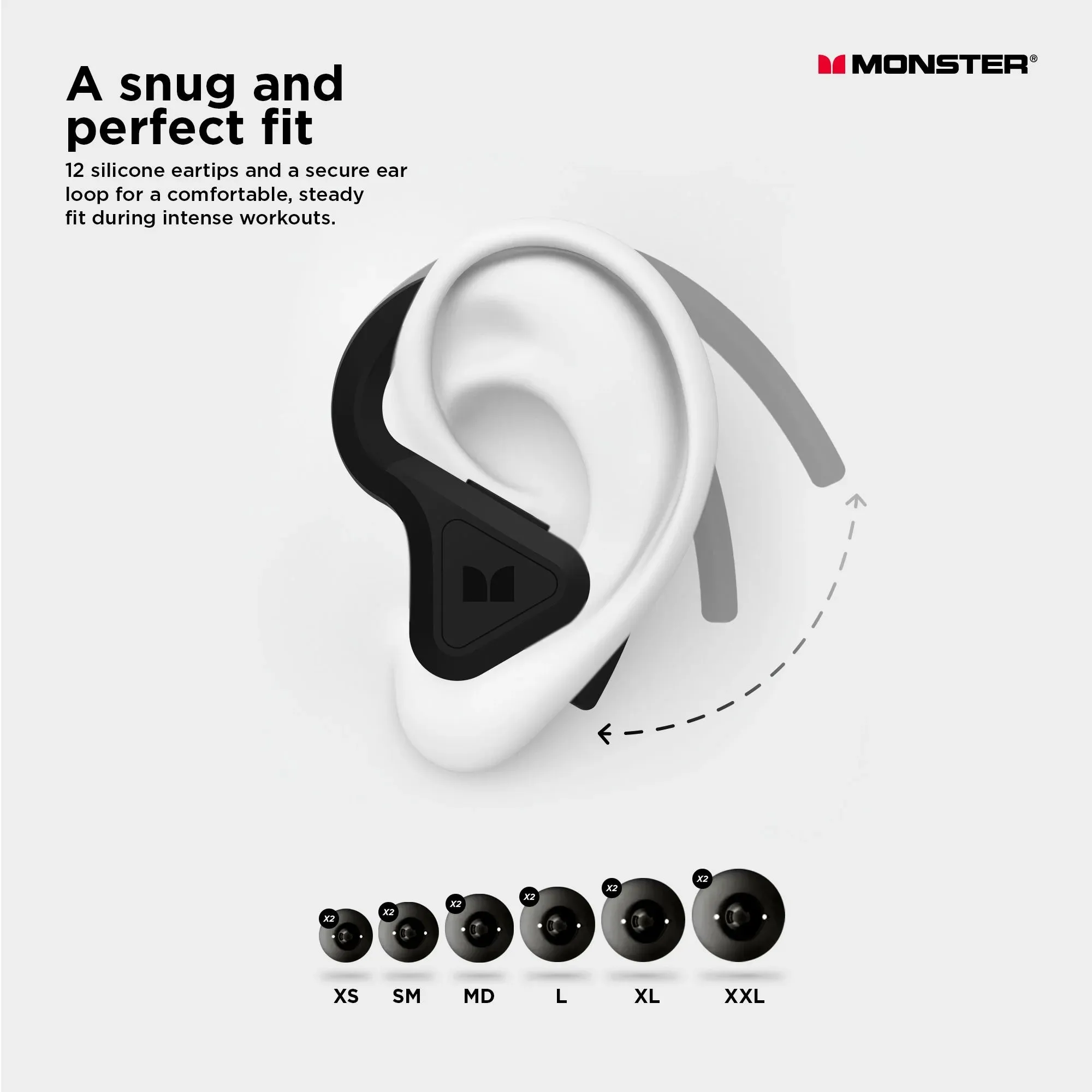 Monster 2MNTW0395B0L2 DNA Fit 2.0 Wireless Bluetooth Earbuds - Noise Cancelling Earbuds with Wireless Charging Case, Built-in Microphone, ANC & Water Resistance