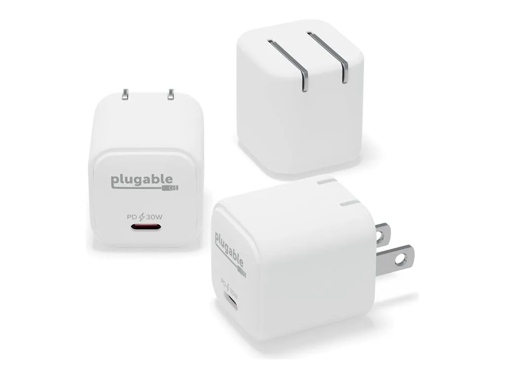 Plugable - Power adapter - GaN - 30 Watt - white (pack of 3) PS-30C1W-3X