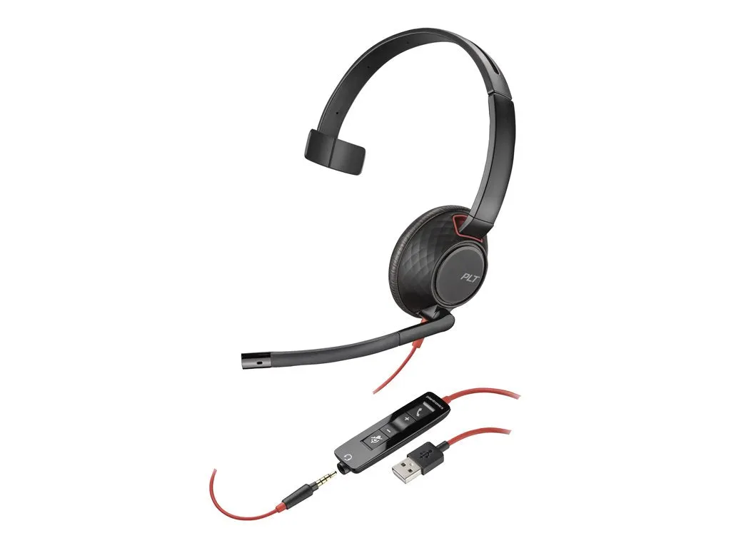 Poly Blackwire 5210 - Blackwire 5200 series - headset - on-ear - wired - 3.5 mm jack, USB-A - black - TAA Compliant - Certified 8M3X1A6#ABA