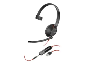 Poly Blackwire 5210 - Blackwire 5200 series - headset - on-ear - wired - 3.5 mm jack, USB-A - black - TAA Compliant - Certified 8M3X1A6#ABA