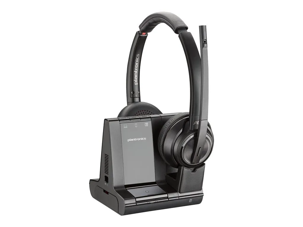 Poly Savi 8220 Office - Savi 8200 series - headset - on-ear - DECT - wireless - active noise canceling - black - TAA Compliant 7S4B5AA#ABA