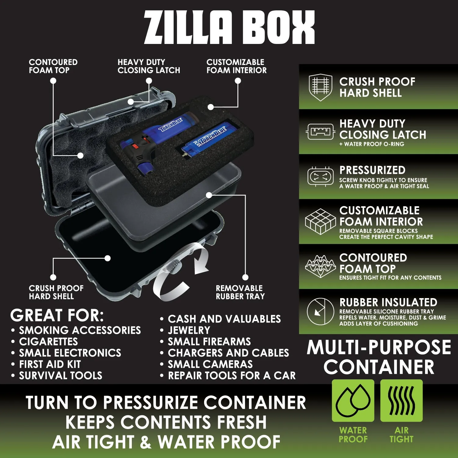Smell Proof Pressurized Storage Box with Customizable Foam - 4 Pieces Per Retail Ready Display 23239
