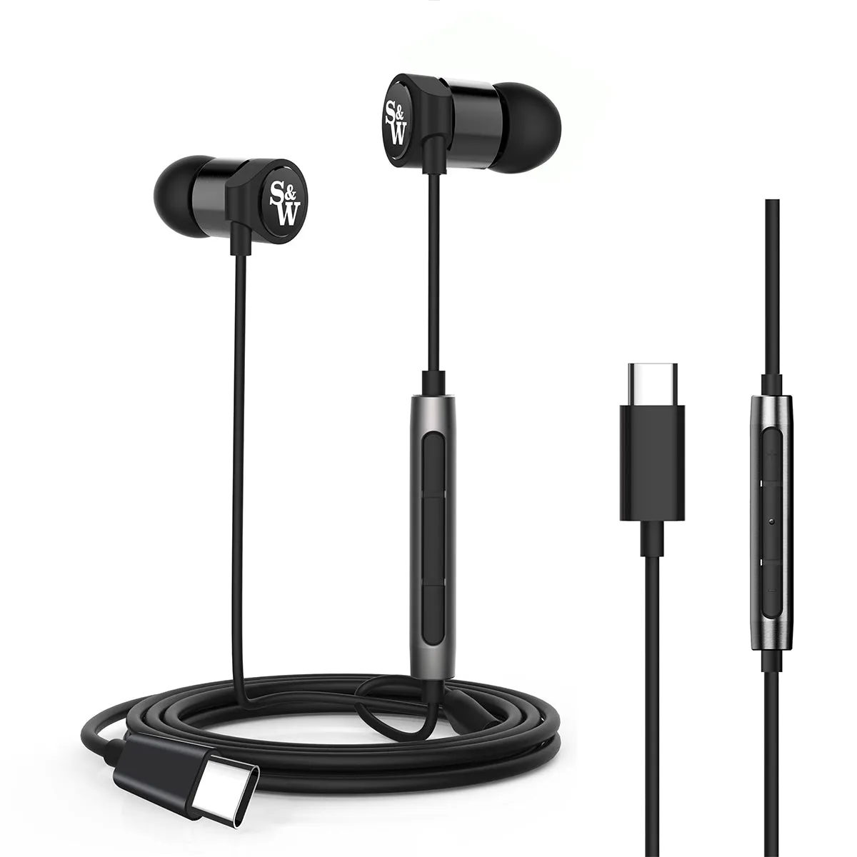 Strauss & Wagner EM8C Earbuds with USB-C Connection for iPhone 15,16 Samsung Galaxy and Mic Remote