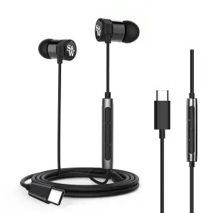 Strauss & Wagner EM8C Earbuds with USB-C Connection for iPhone 15,16 Samsung Galaxy and Mic Remote