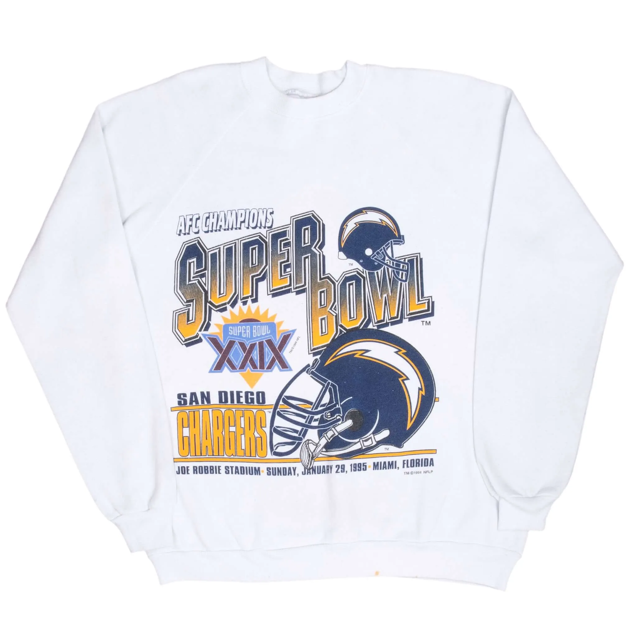 VINTAGE NFL SAN DIEGO CHARGERS SUPER BOWL XXIX 1995 SWEATSHIRT LARGE MADE IN USA