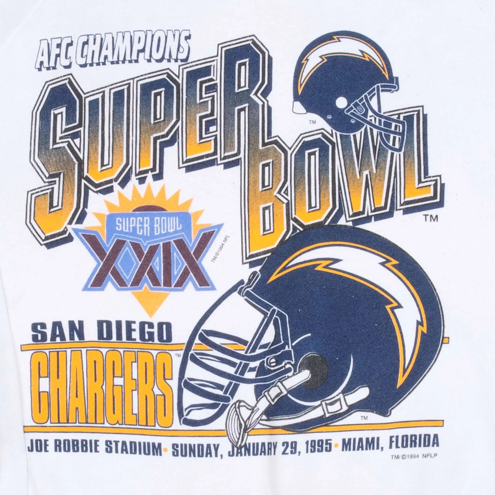 VINTAGE NFL SAN DIEGO CHARGERS SUPER BOWL XXIX 1995 SWEATSHIRT LARGE MADE IN USA