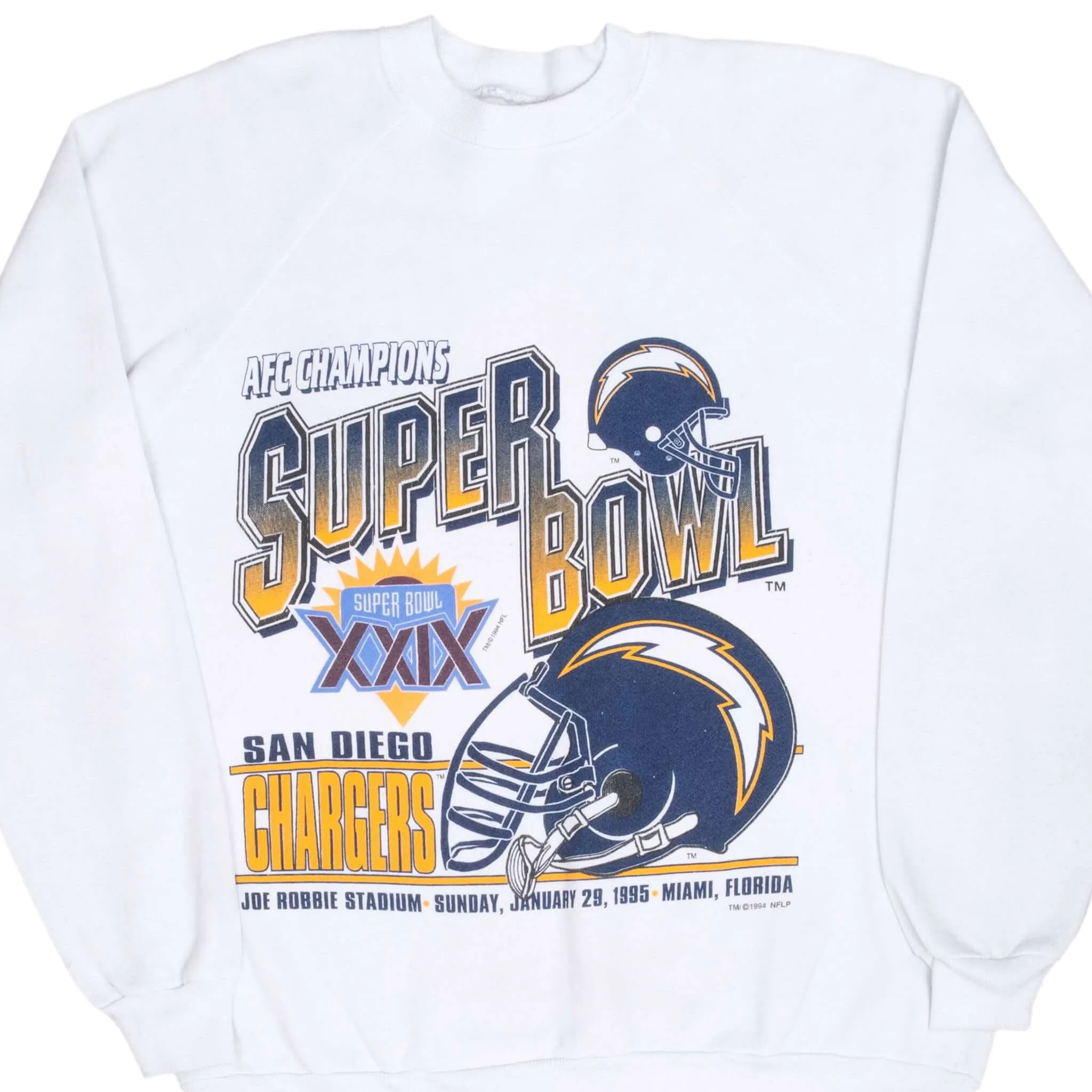 VINTAGE NFL SAN DIEGO CHARGERS SUPER BOWL XXIX 1995 SWEATSHIRT LARGE MADE IN USA