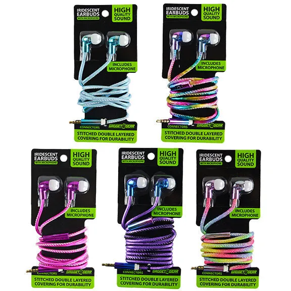 Wired Earbuds Iridescent with Mic - 6 Pieces Per Retail Ready Display 21946