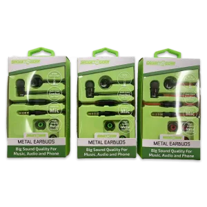 Wired Earbuds Metal with Mic - 3 Pieces Per Retail Ready Display 24641