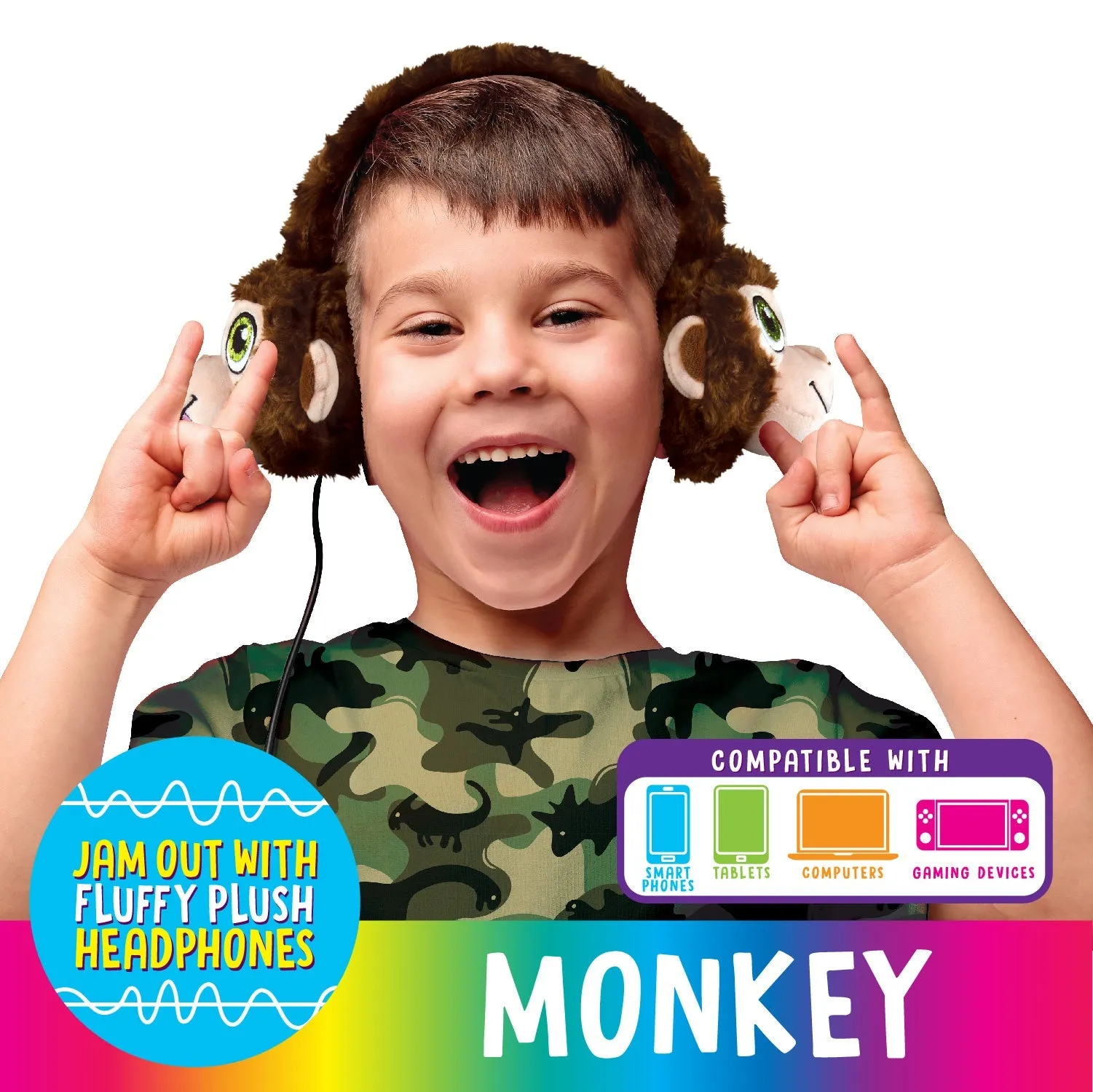 Wired Headphones Travel Pals Kids Plush with Retractable Cord - 4 Pieces Per Retail Ready Display 23699