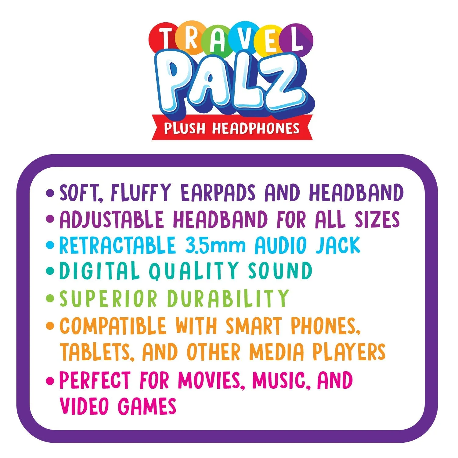 Wired Headphones Travel Pals Kids Plush with Retractable Cord - 4 Pieces Per Retail Ready Display 23699