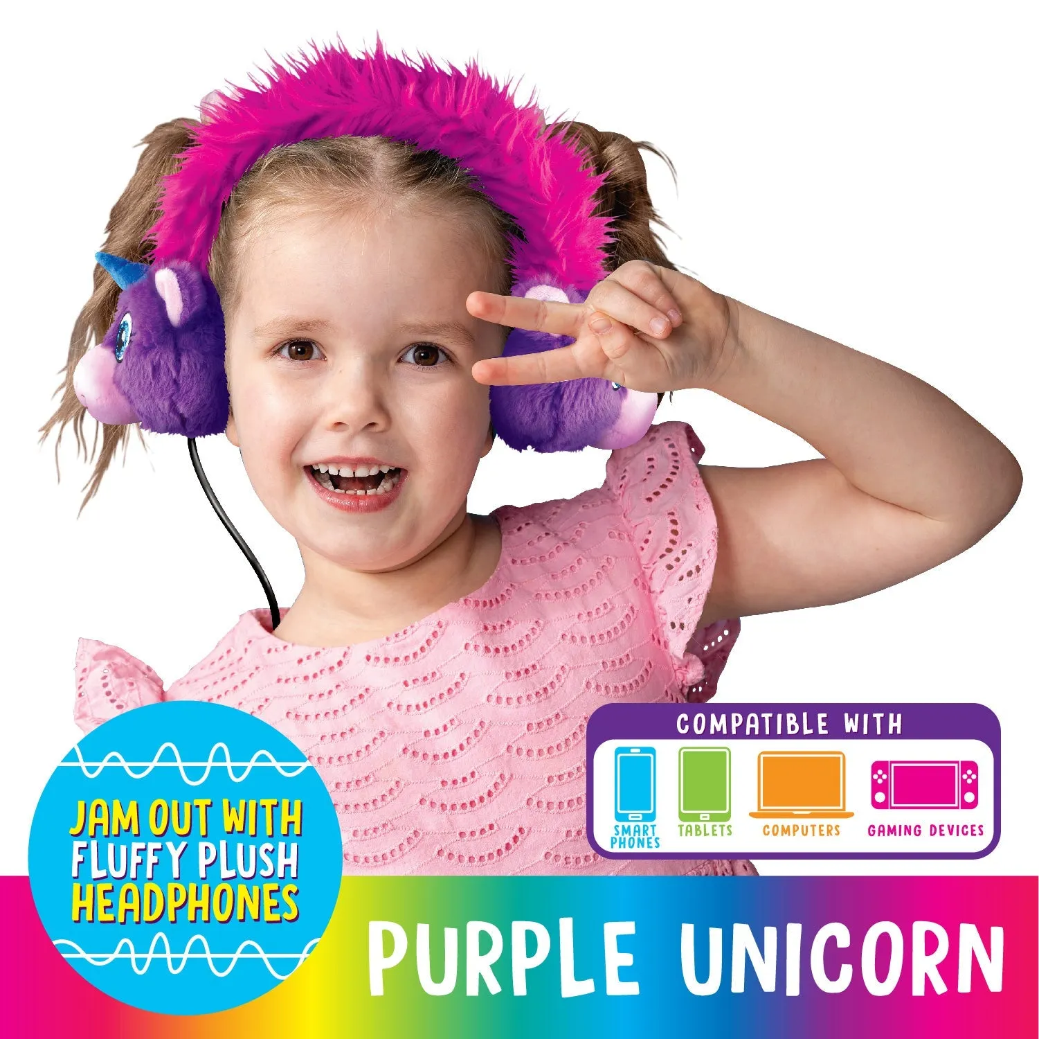 Wired Headphones Travel Pals Kids Plush with Retractable Cord - 4 Pieces Per Retail Ready Display 23699