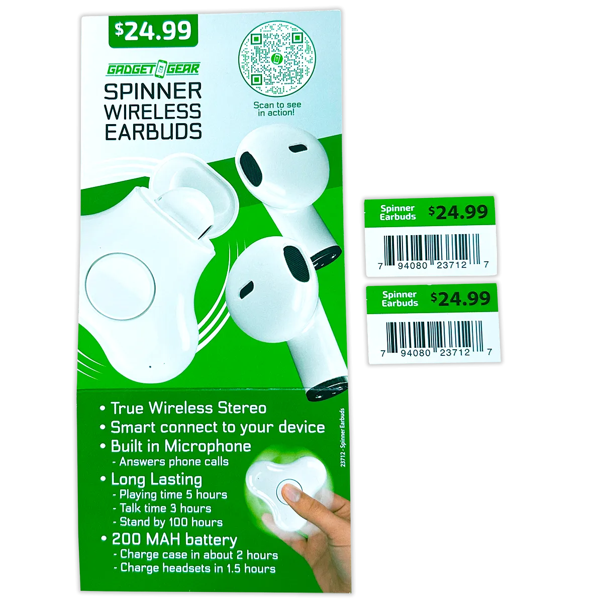 Wireless Earbuds with Fidget Spinner Case - 6 Pieces Per Retail Ready Display 23712