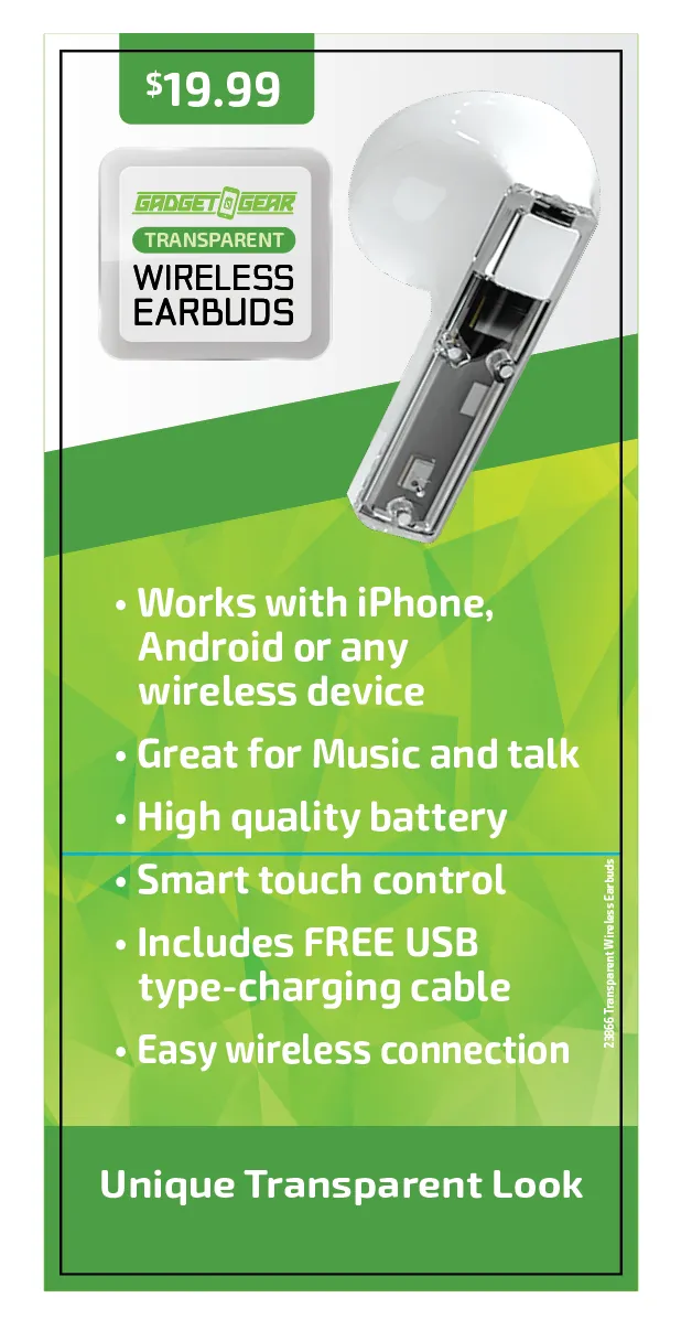 Wireless Earbuds with Transparent Case - 6 Pieces Per Retail Ready Display 23866