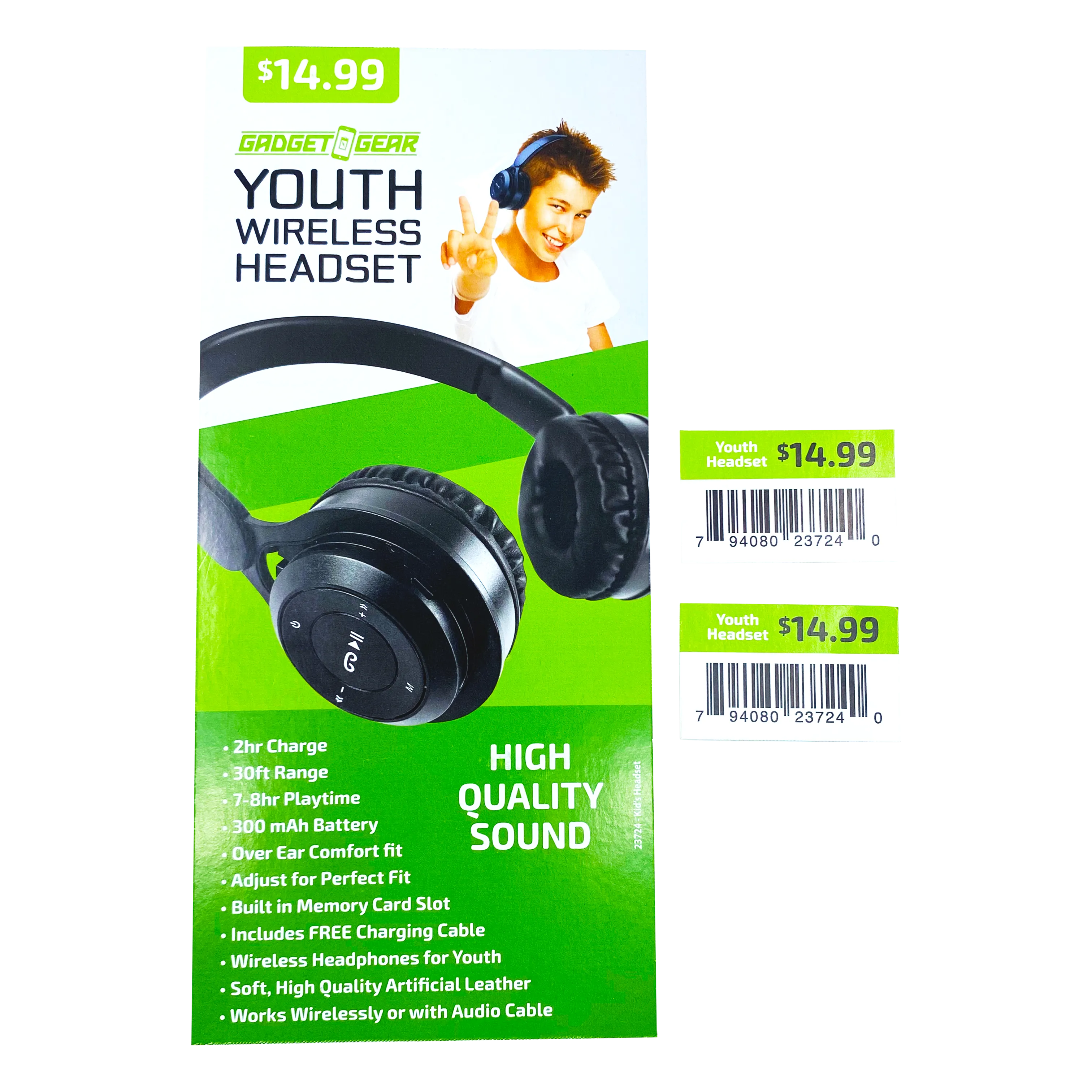 Wireless Headphones Youth with Aux Cable - 6 Pieces Per Retail Ready Display 23724