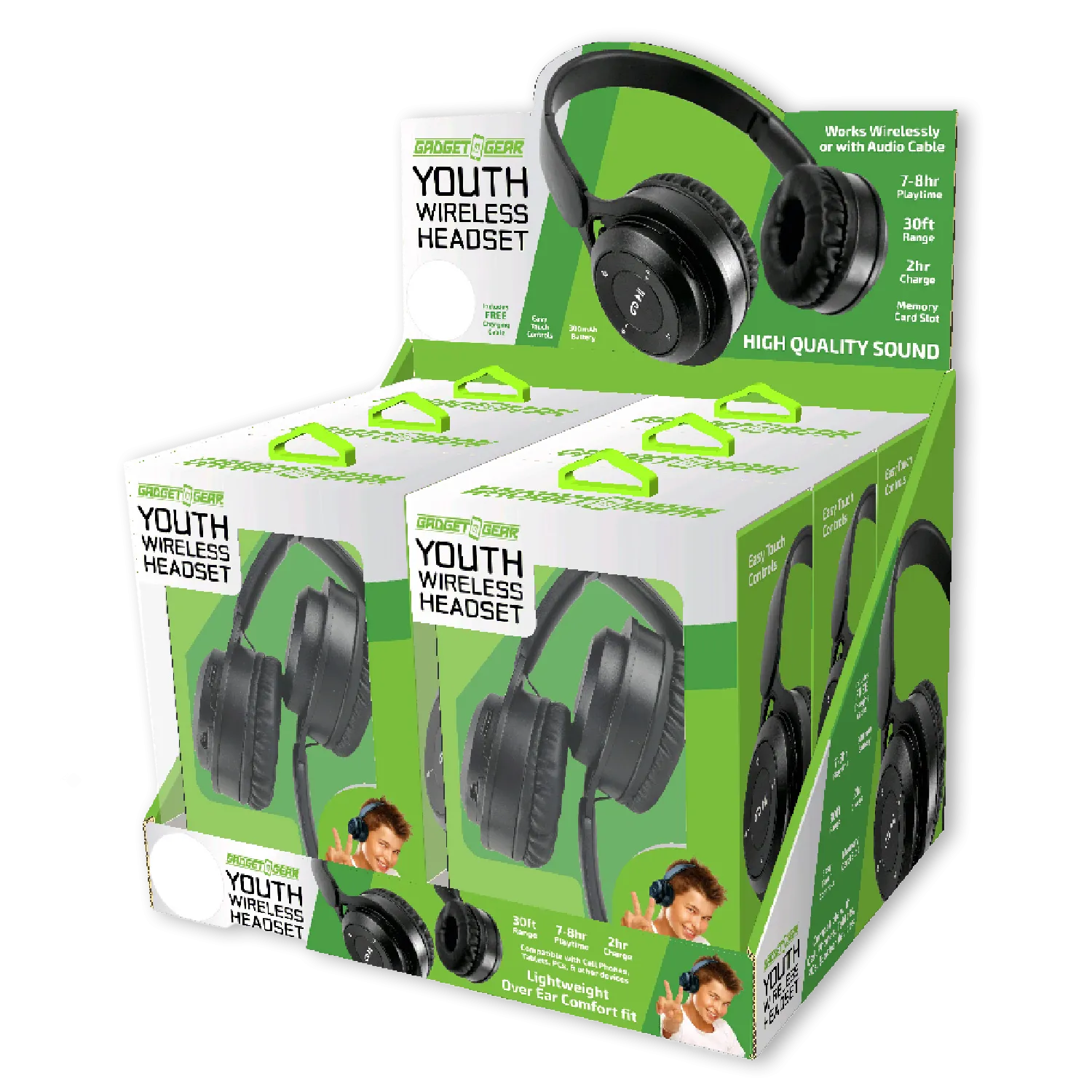 Wireless Headphones Youth with Aux Cable - 6 Pieces Per Retail Ready Display 23724